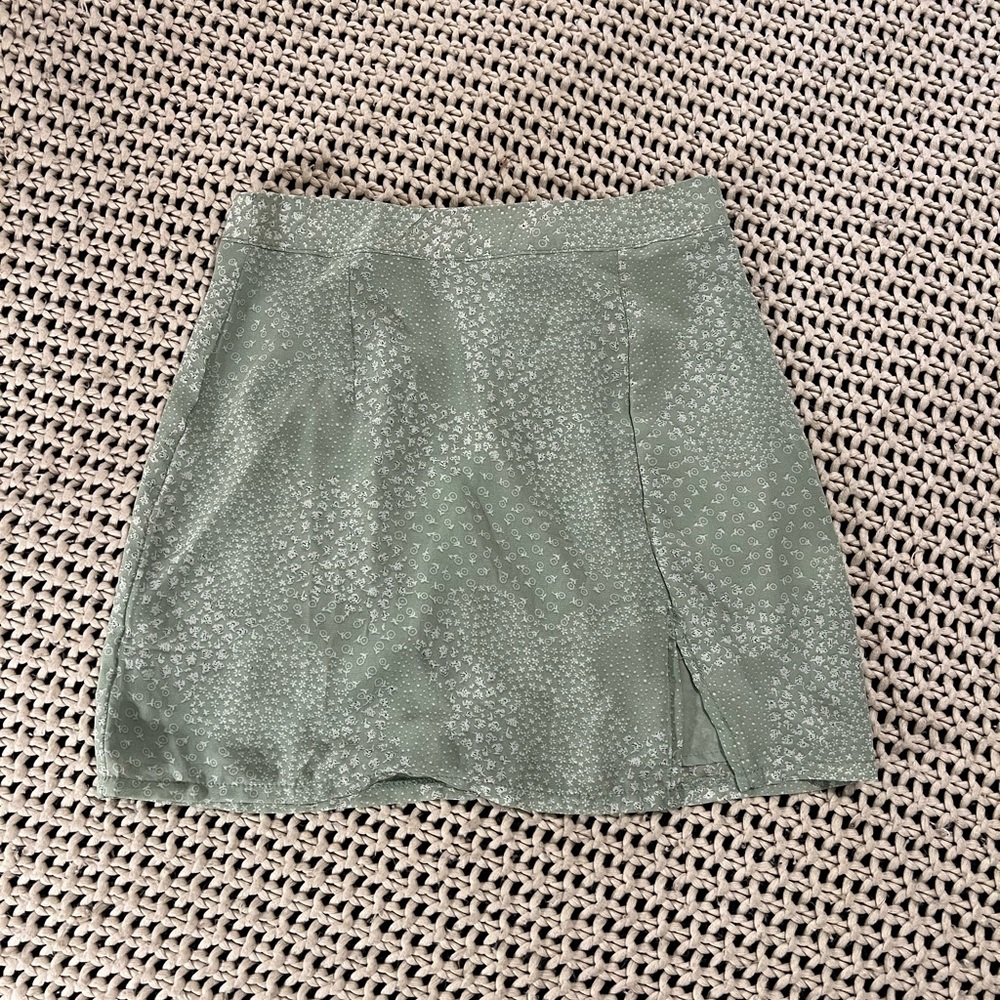 Green Mint Floral Chiffon Mini Skirt